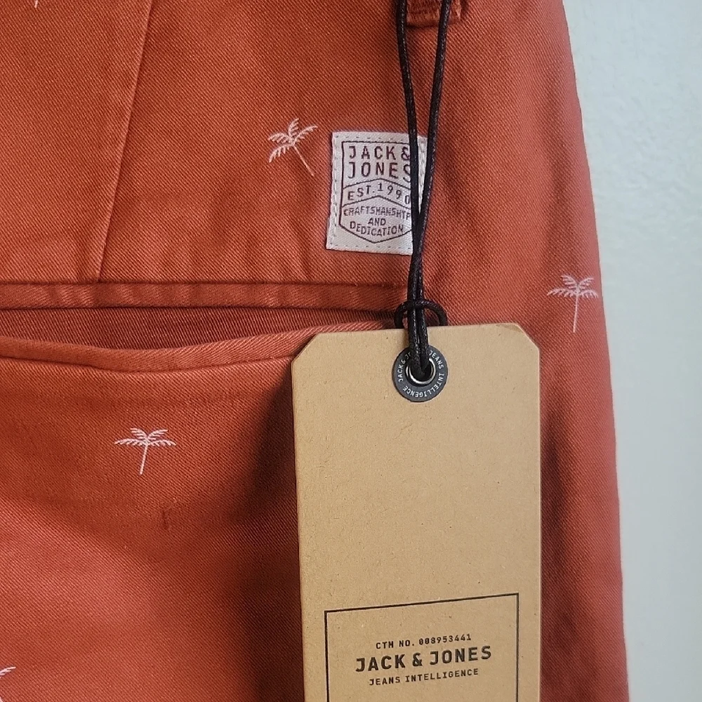 Jack & Jones Orange Flat Front Shorts Casual Style